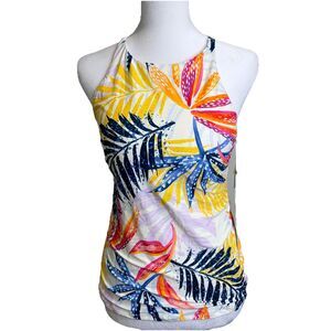Calia Tankini Top Sz M Women’s  High Neck Swim Palms Tropical Beach Colorful New